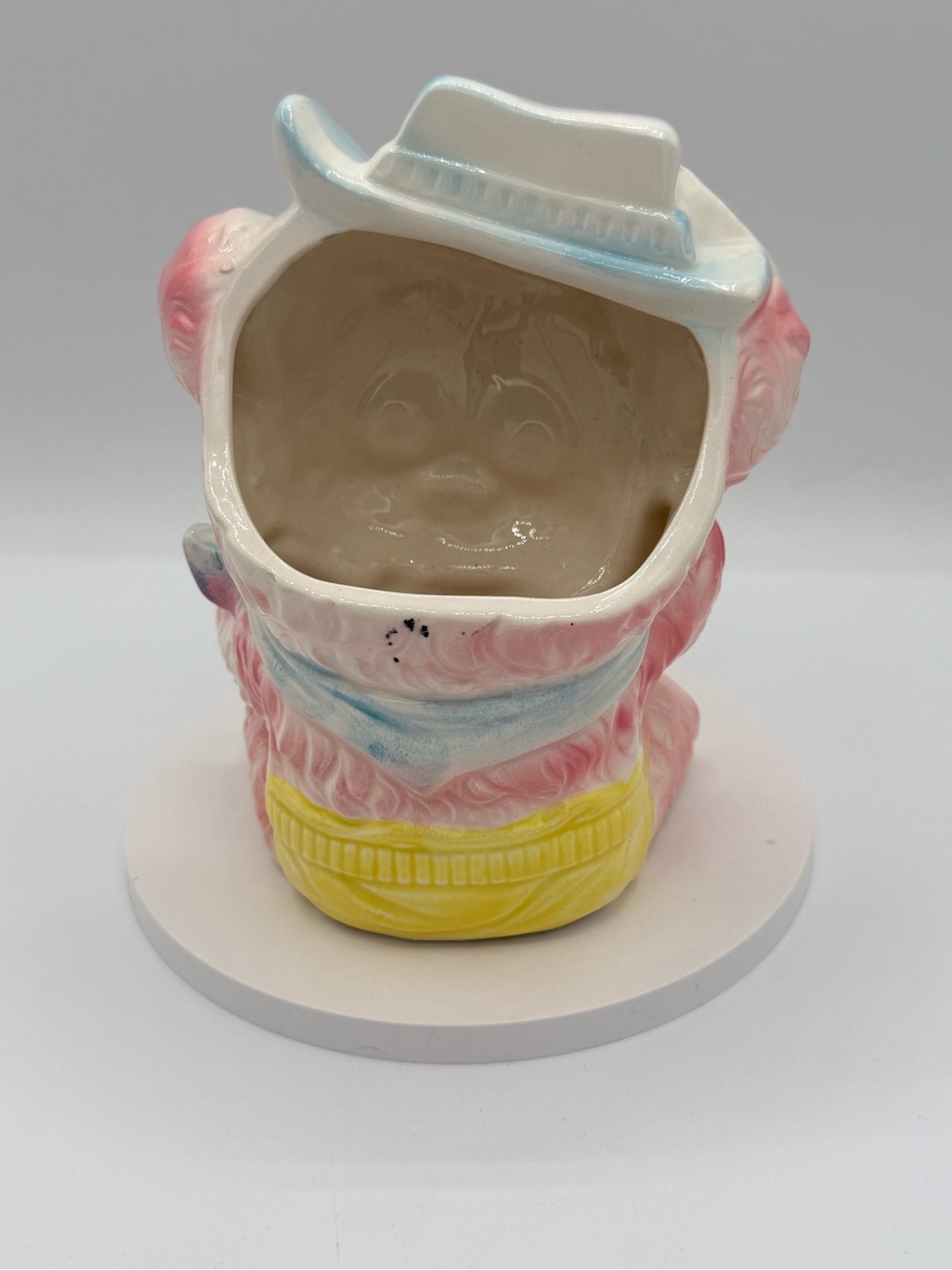 1950’s Vintage Ceramic Pink Bear Figurine Planter with Pastel Hat - Picture 2 of 7